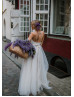 V Neck Lace Tulle Elegant Wedding Dress